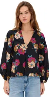 Apiece Apart Anfa Shirred Top Floating Floral In Black
