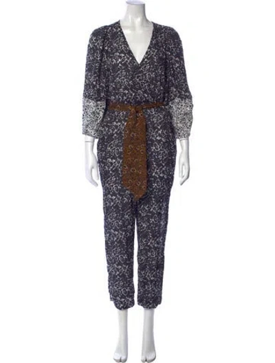 Pre-owned Apiece Apart Animal Print V-neck Jumpsuit In Blue