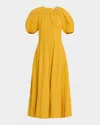 Apiece Apart Antonella Blouson-sleeve Ruched Maxi Dress In Yellow
