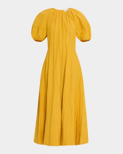 Apiece Apart Antonella Blouson-sleeve Ruched Maxi Dress In Yellow