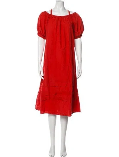 Pre-owned Apiece Apart Bateau Neckline Midi Length Dress In Red