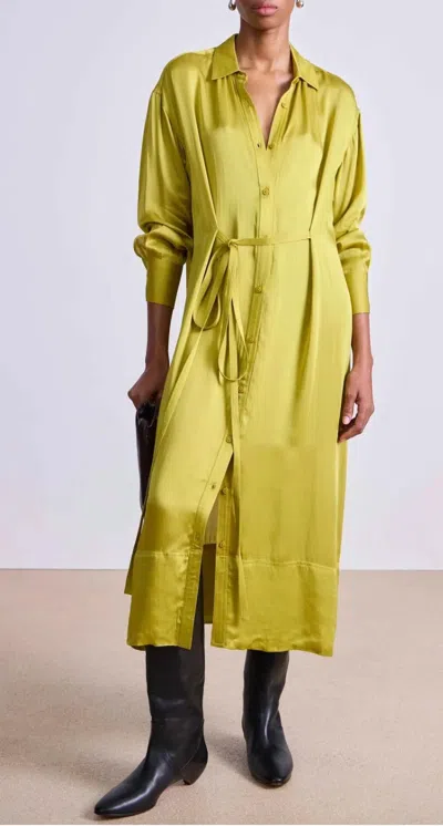 Apiece Apart Beni Cinched Tie Shirt Dress In Avocado In Yellow
