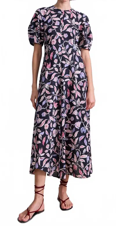 Apiece Apart Bettina Midi Dress In Garden Floral Midnight In Transparent