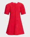 Apiece Apart Bettina Topstitched Puff-sleeve Mini Dress In Red