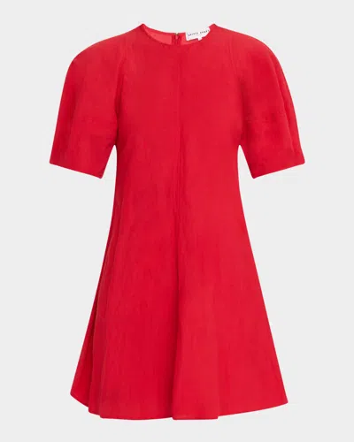 Apiece Apart Bettina Topstitched Puff-sleeve Mini Dress In Red