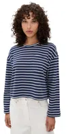Apiece Apart Boxy Tee Navy And Cream Stripe In Blue