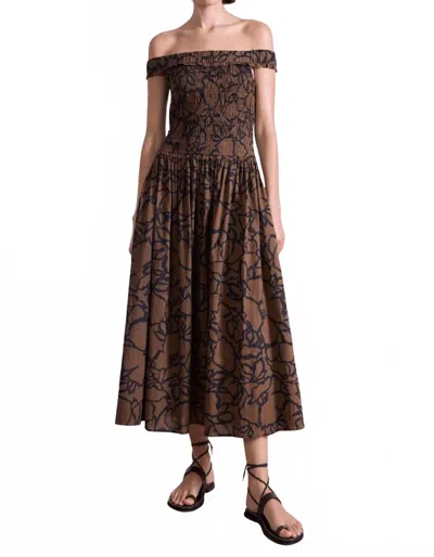 Apiece Apart Britt Off-shoulder Maxi Dress In Floral Chocolate In Multi