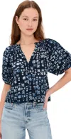 Apiece Apart Los Altos Abstract-print Organic Cotton Top In Batik Geo Indigo
