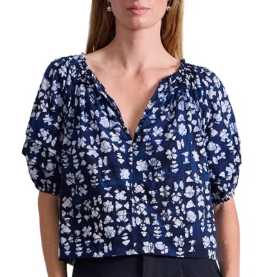 Apiece Apart Caminitas Puff Sleeve Top In Batik Geo In Blue