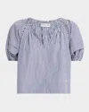 Apiece Apart Caminitas Striped Puff-sleeve Top In Blue
