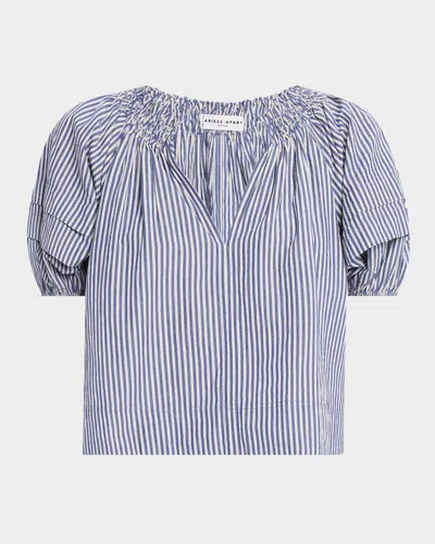 Apiece Apart Caminitas Striped Puff-sleeve Top In Blue