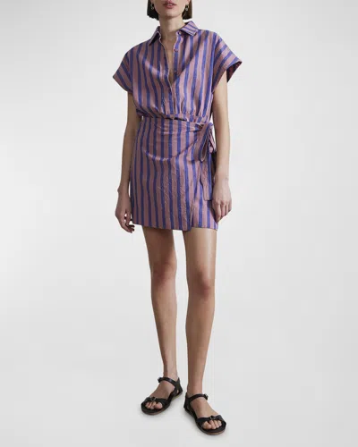 Apiece Apart Catania Striped Mini Wrap Shirtdress In Dusty Rose And Blue Stripe