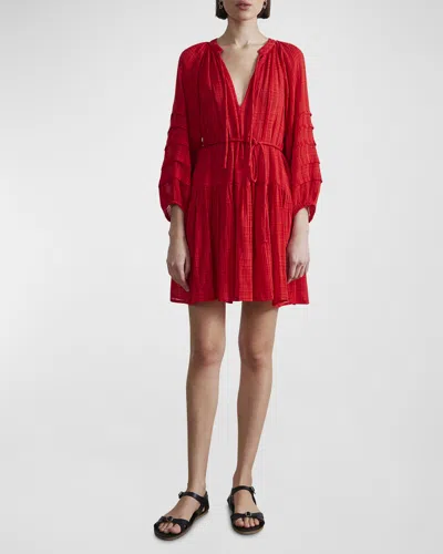 Apiece Apart Celeste Textured Blouson-sleeve Mini Dress In Chili