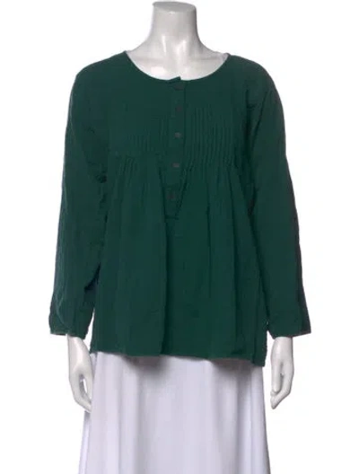 Pre-owned Apiece Apart Crew Neck Long Sleeve Blouse In Green