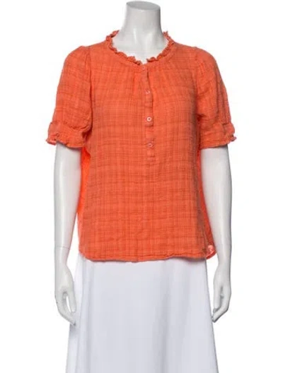 Pre-owned Apiece Apart Crew Neck Short Sleeve Blouse In Orange