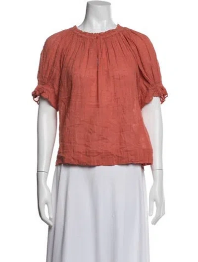 Pre-owned Apiece Apart Crew Neck Short Sleeve Blouse In Orange