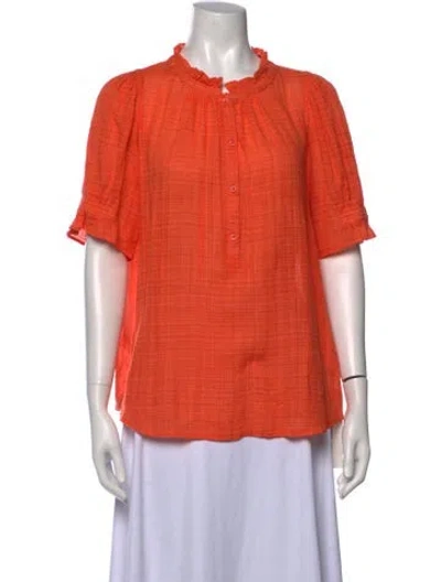 Pre-owned Apiece Apart Crew Neck Short Sleeve Blouse In Orange