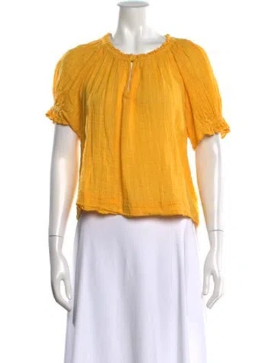 Pre-owned Apiece Apart Crew Neck Short Sleeve Blouse In Yellow