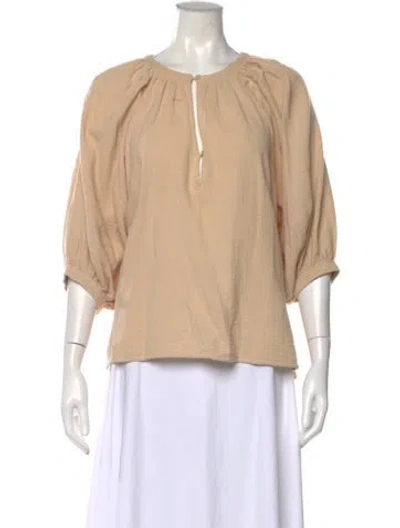Pre-owned Apiece Apart Crew Neck Three-quarter Sleeve Blouse In Brown
