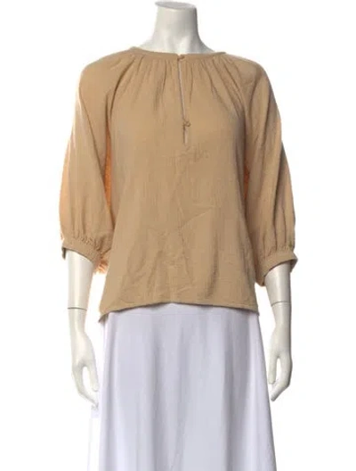 Pre-owned Apiece Apart Crew Neck Three-quarter Sleeve Blouse In Brown