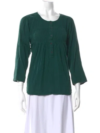 Pre-owned Apiece Apart Crew Neck Three-quarter Sleeve Blouse In Green
