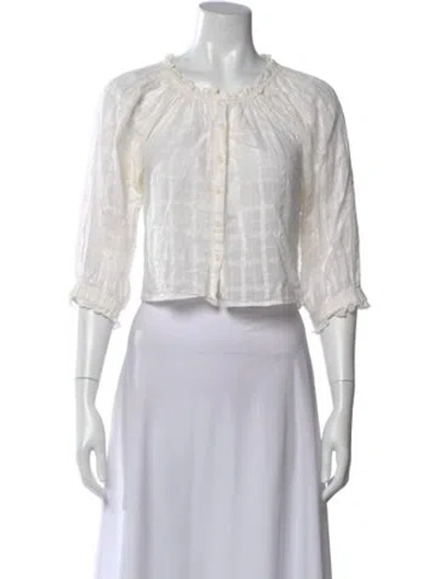 Pre-owned Apiece Apart Crew Neck Three-quarter Sleeve Blouse In Neutral
