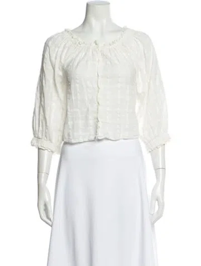 Pre-owned Apiece Apart Crew Neck Three-quarter Sleeve Blouse In White