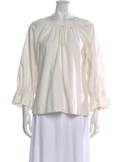 Pre-owned Apiece Apart Crew Neck Three-quarter Sleeve Blouse In White