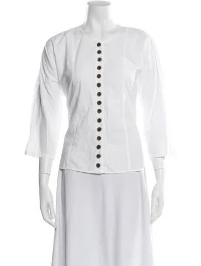 Pre-owned Apiece Apart Crew Neck Three-quarter Sleeve Button-up Top In Neutral