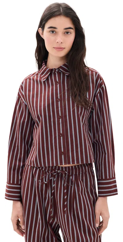 Apiece Apart Cropped Isolde Button Down Shirt Spice Multi Stripe