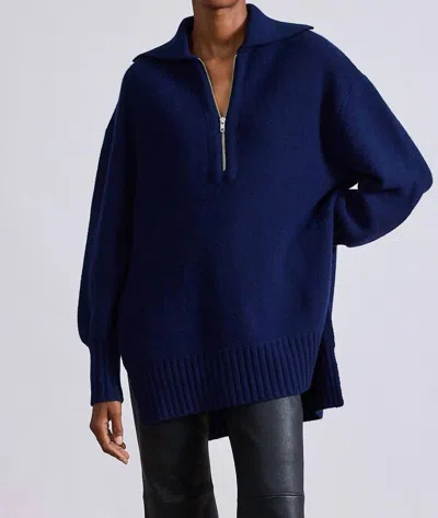 Apiece Apart Drippy Zip Neck Pullover In Navy In Blue
