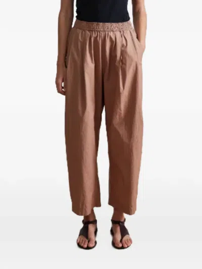 Apiece Apart Elasticated-pleated Cropped Trousers In Neutral