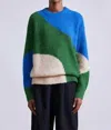 Apiece Apart Elle Textured Crew Sweater In Cobalt & Clover