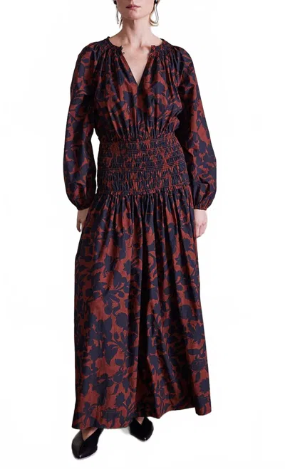 Apiece Apart Esparta Long Sleeve Maxi Dress In Deep Botanic In Multi