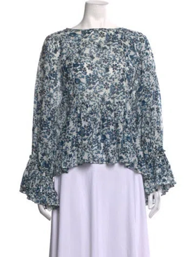 Pre-owned Apiece Apart Floral Print Bateau Neckline Blouse In Blue