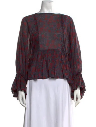 Pre-owned Apiece Apart Floral Print Bateau Neckline Blouse In Multicolor