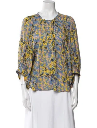Pre-owned Apiece Apart Floral Print Crew Neck Blouse In Blue