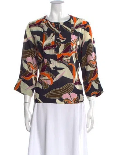 Pre-owned Apiece Apart Floral Print Crew Neck Blouse In Blue