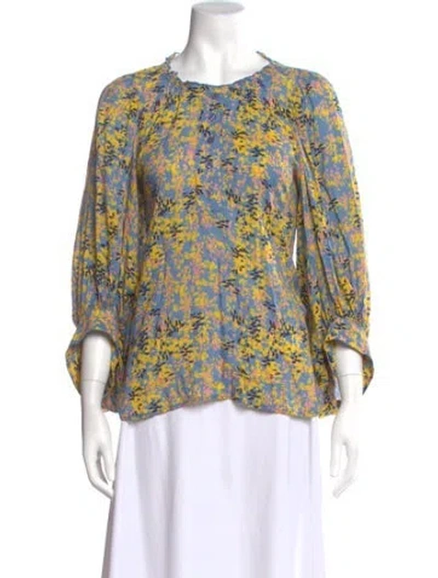 Pre-owned Apiece Apart Floral Print Crew Neck Blouse In Blue