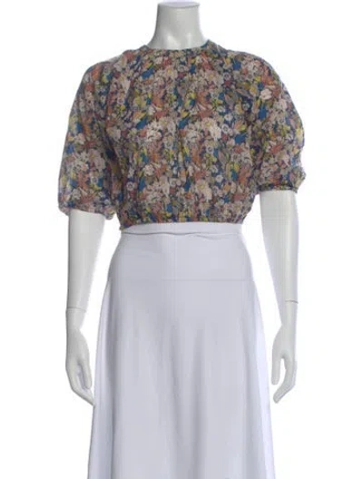 Pre-owned Apiece Apart Floral Print Crew Neck Blouse In Blue