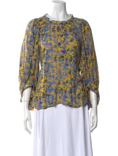 Pre-owned Apiece Apart Floral Print Crew Neck Blouse In Blue