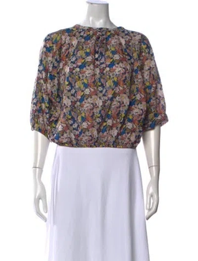 Pre-owned Apiece Apart Floral Print Crew Neck Blouse In Blue