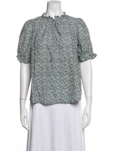 Pre-owned Apiece Apart Floral Print Crew Neck Blouse In Blue
