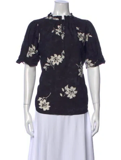 Pre-owned Apiece Apart Floral Print Crew Neck Blouse In Blue