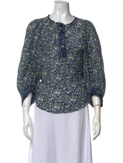 Pre-owned Apiece Apart Floral Print Crew Neck Blouse In Blue