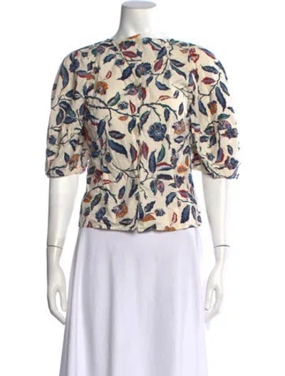 Pre-owned Apiece Apart Floral Print Crew Neck Blouse In Blue/white