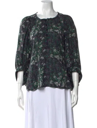 Pre-owned Apiece Apart Floral Print Crew Neck Blouse In Green