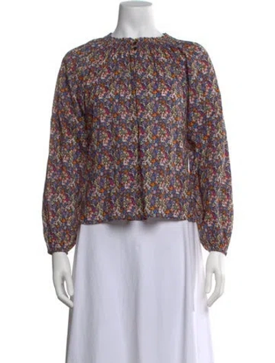 Pre-owned Apiece Apart Floral Print Crew Neck Blouse In Multicolor