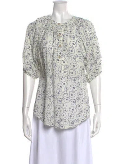 Pre-owned Apiece Apart Floral Print Crew Neck Blouse In Neutral