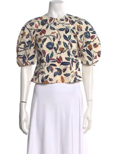 Pre-owned Apiece Apart Floral Print Crew Neck Blouse In Neutral